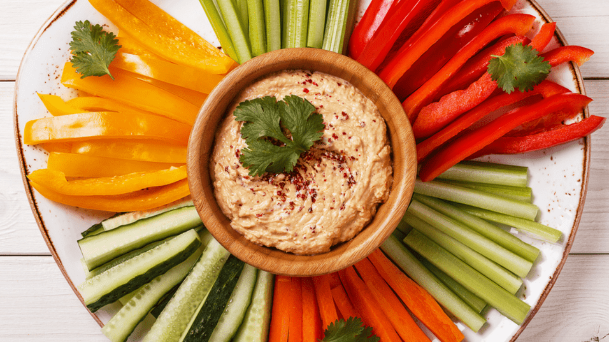 How to make popular snack “Vegetable Sticks with Hummus” in Zone way |  Shudhahar