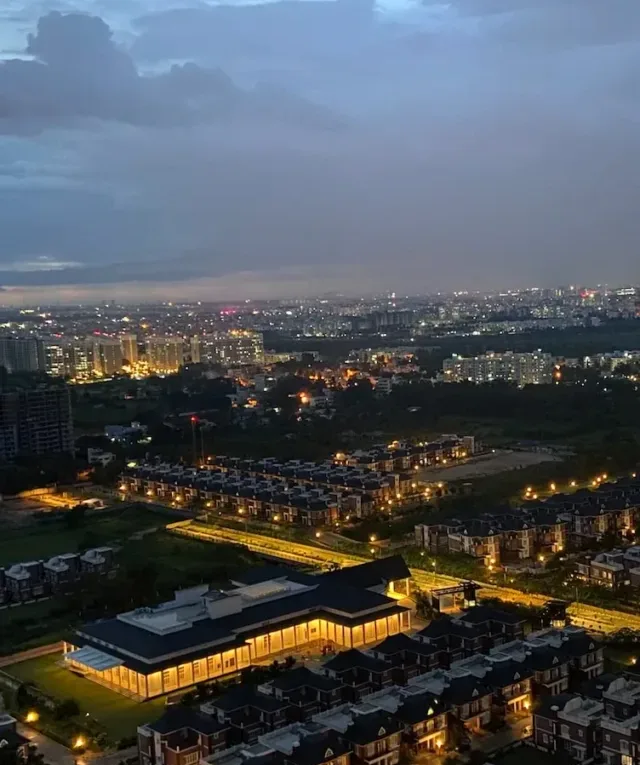 aerial view of city buildings during night time